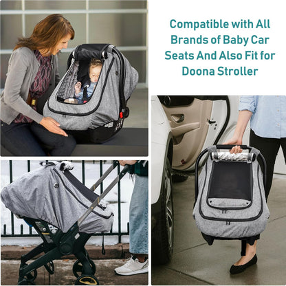 Waterproof Baby Car Seat Cover, Infant Car Seat Cover Canopy for Boy Girls