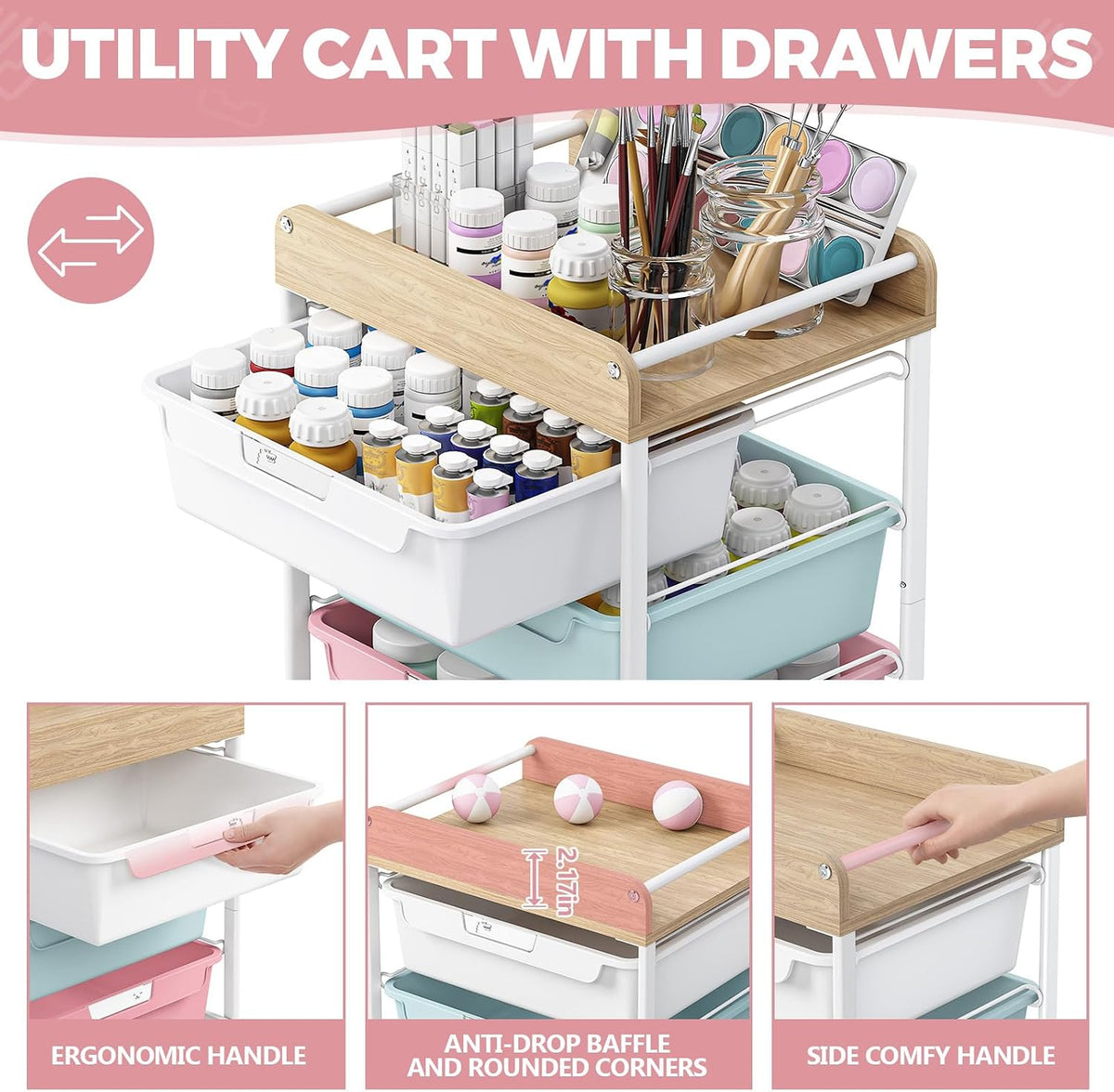 Rolling Storage Utility Cart with 5 Drawers,Colorful
