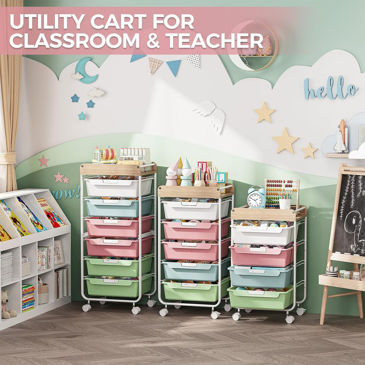 Rolling Storage Utility Cart with 5 Drawers,Colorful