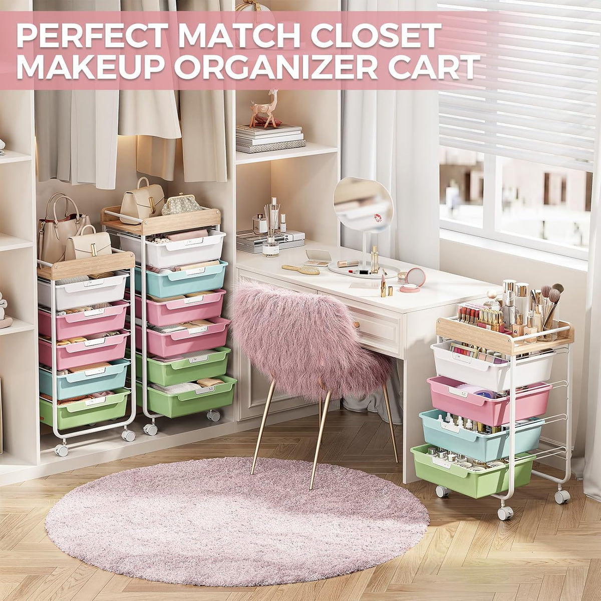 Rolling Storage Utility Cart with 5 Drawers,Colorful