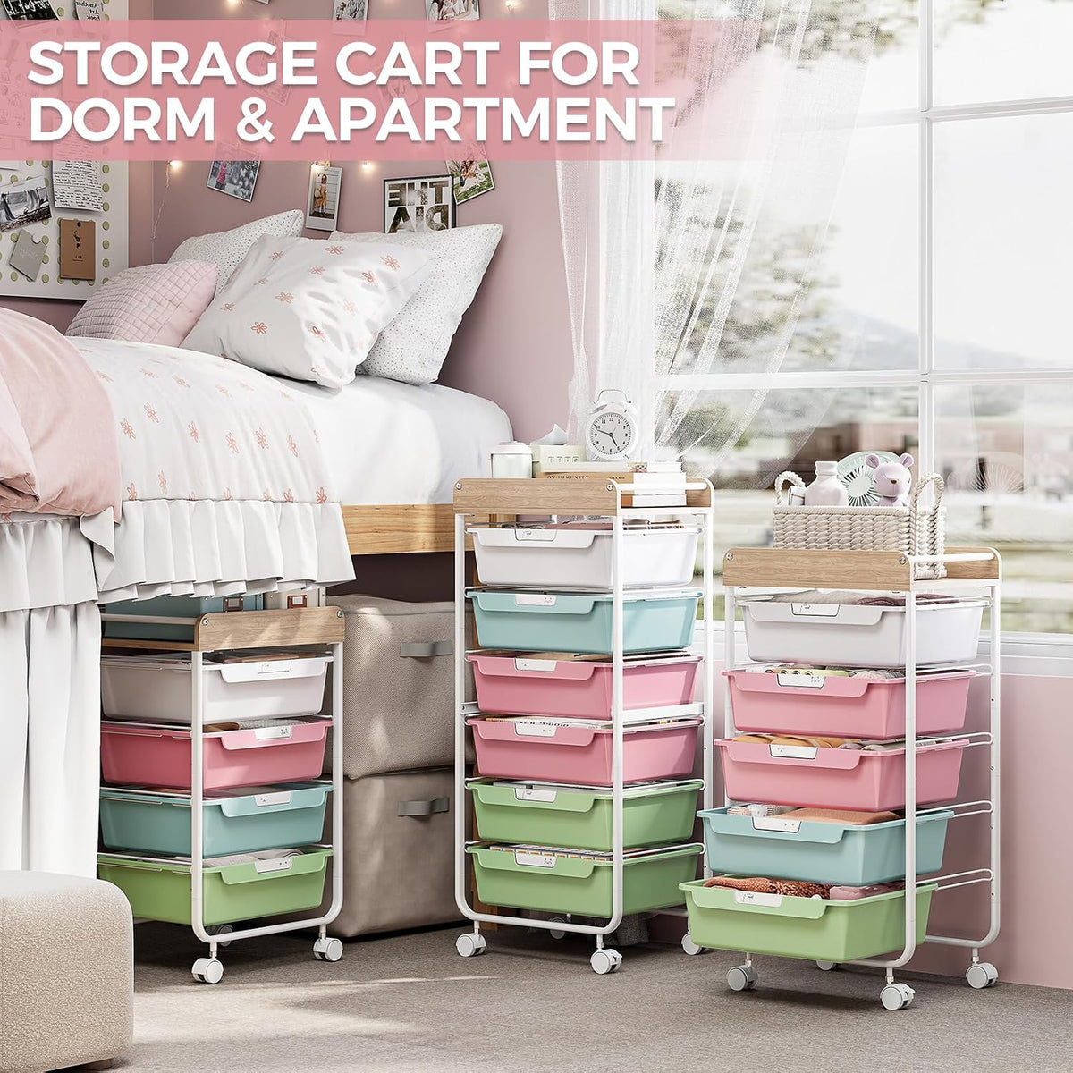 Rolling Storage Utility Cart with 5 Drawers,Colorful