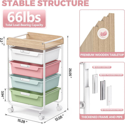 Rolling Storage Utility Cart with 5 Drawers,Colorful