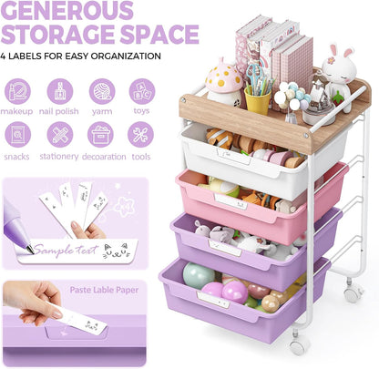 Rolling Storage Utility Cart with 5 Drawers,Colorful