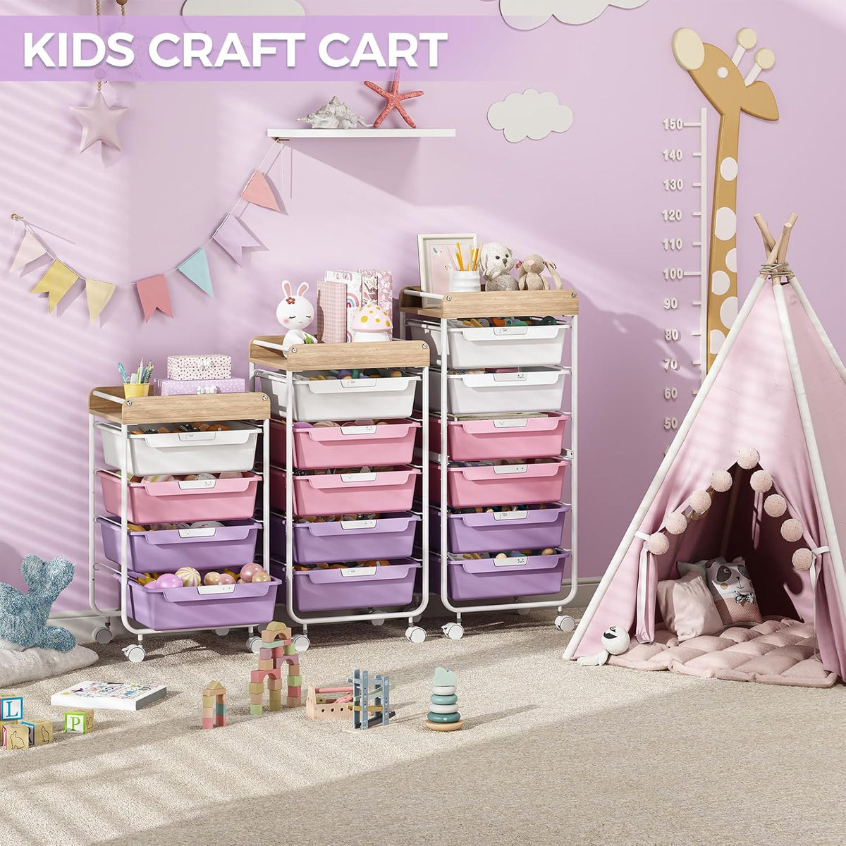 Rolling Storage Utility Cart with 5 Drawers,Colorful