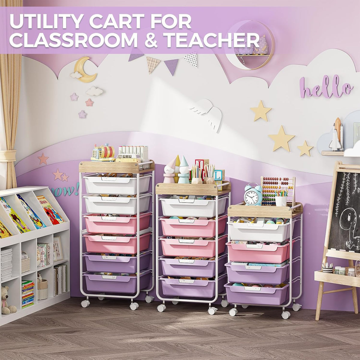 Rolling Storage Utility Cart with 5 Drawers,Colorful