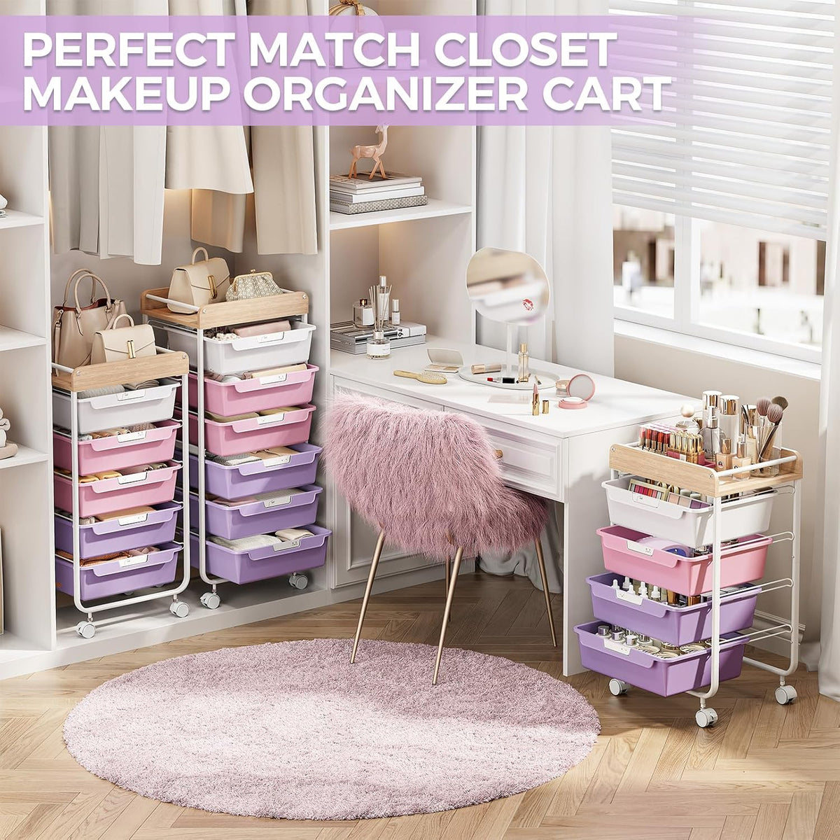 Rolling Storage Utility Cart with 5 Drawers,Colorful