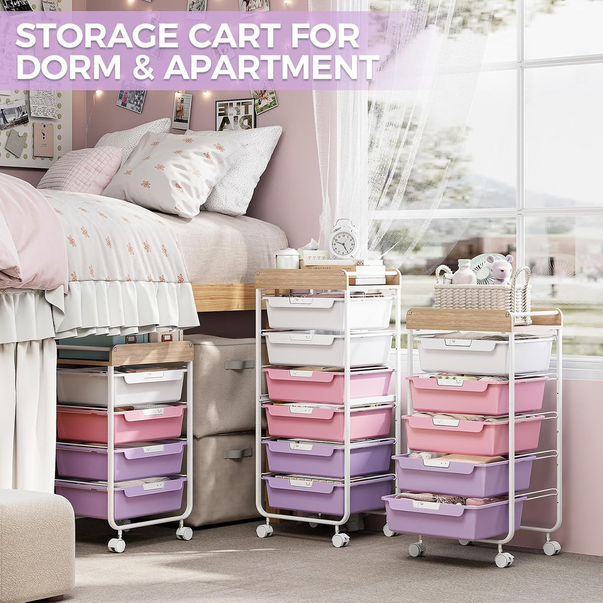 Rolling Storage Utility Cart with 5 Drawers,Colorful
