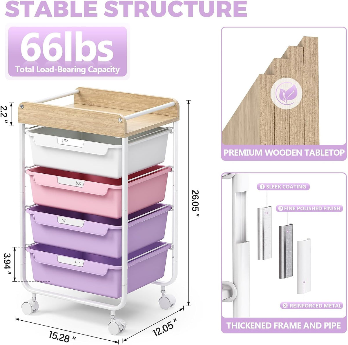 Rolling Storage Utility Cart with 5 Drawers,Colorful