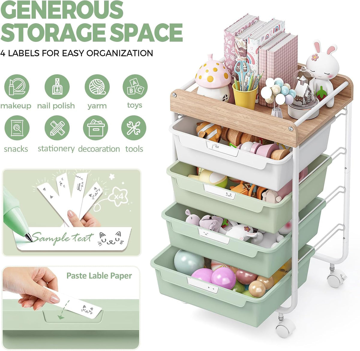 Rolling Storage Utility Cart with 5 Drawers,Colorful