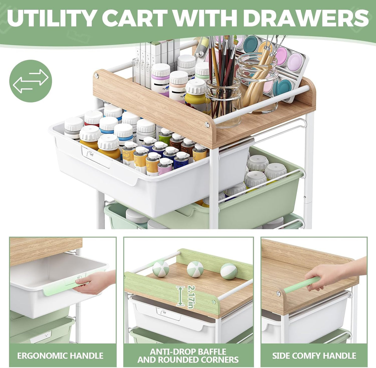 Rolling Storage Utility Cart with 5 Drawers,Colorful