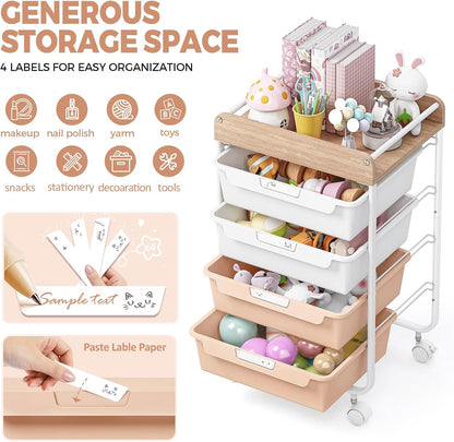 Rolling Storage Utility Cart with 5 Drawers,Colorful