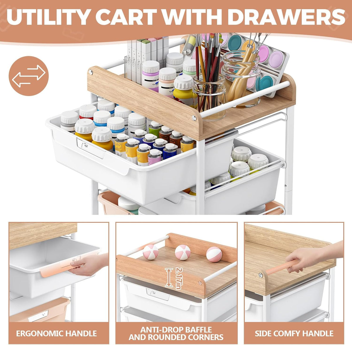 Rolling Storage Utility Cart with 5 Drawers,Colorful