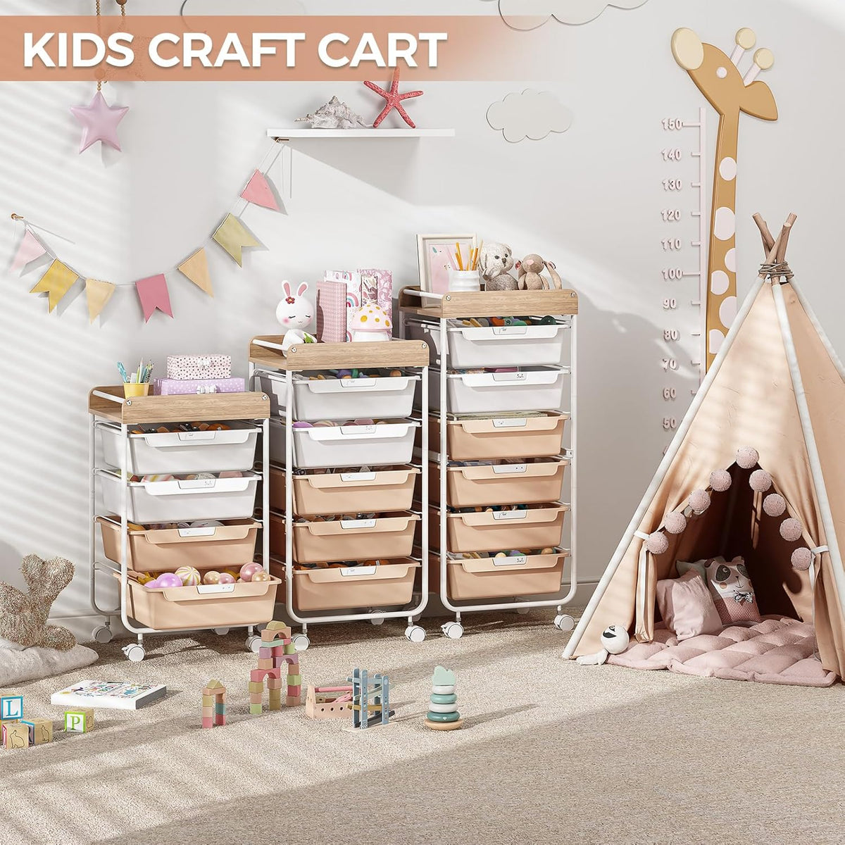 Rolling Storage Utility Cart with 5 Drawers,Colorful