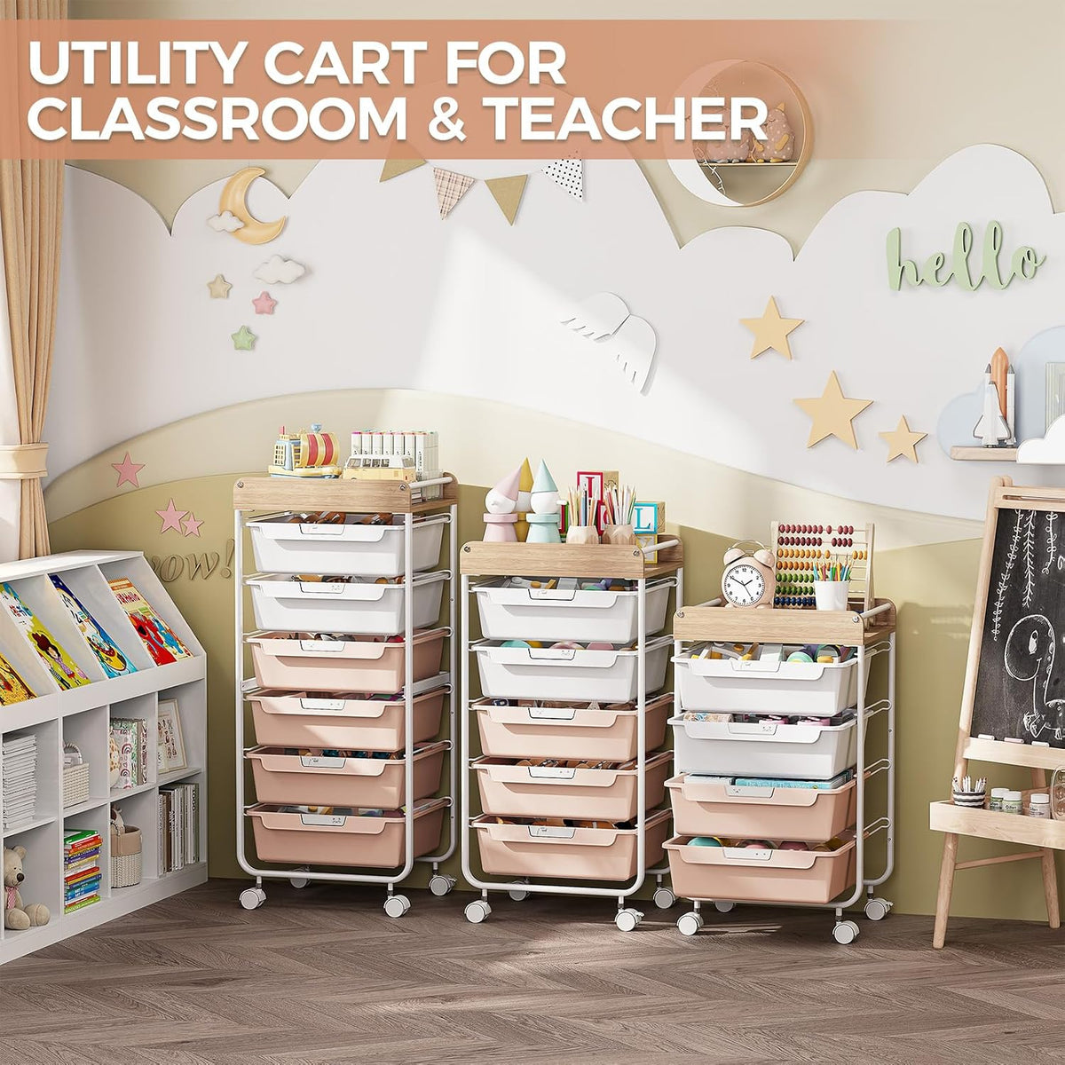 Rolling Storage Utility Cart with 5 Drawers,Colorful