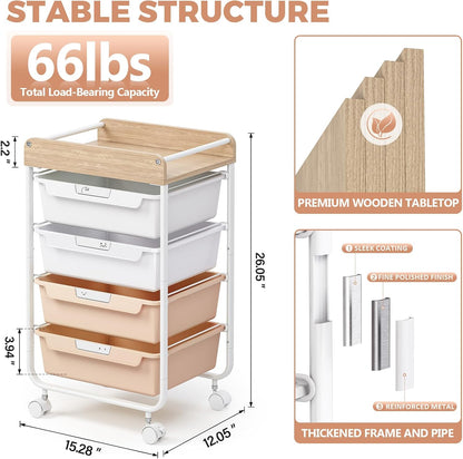 Rolling Storage Utility Cart with 5 Drawers,Colorful