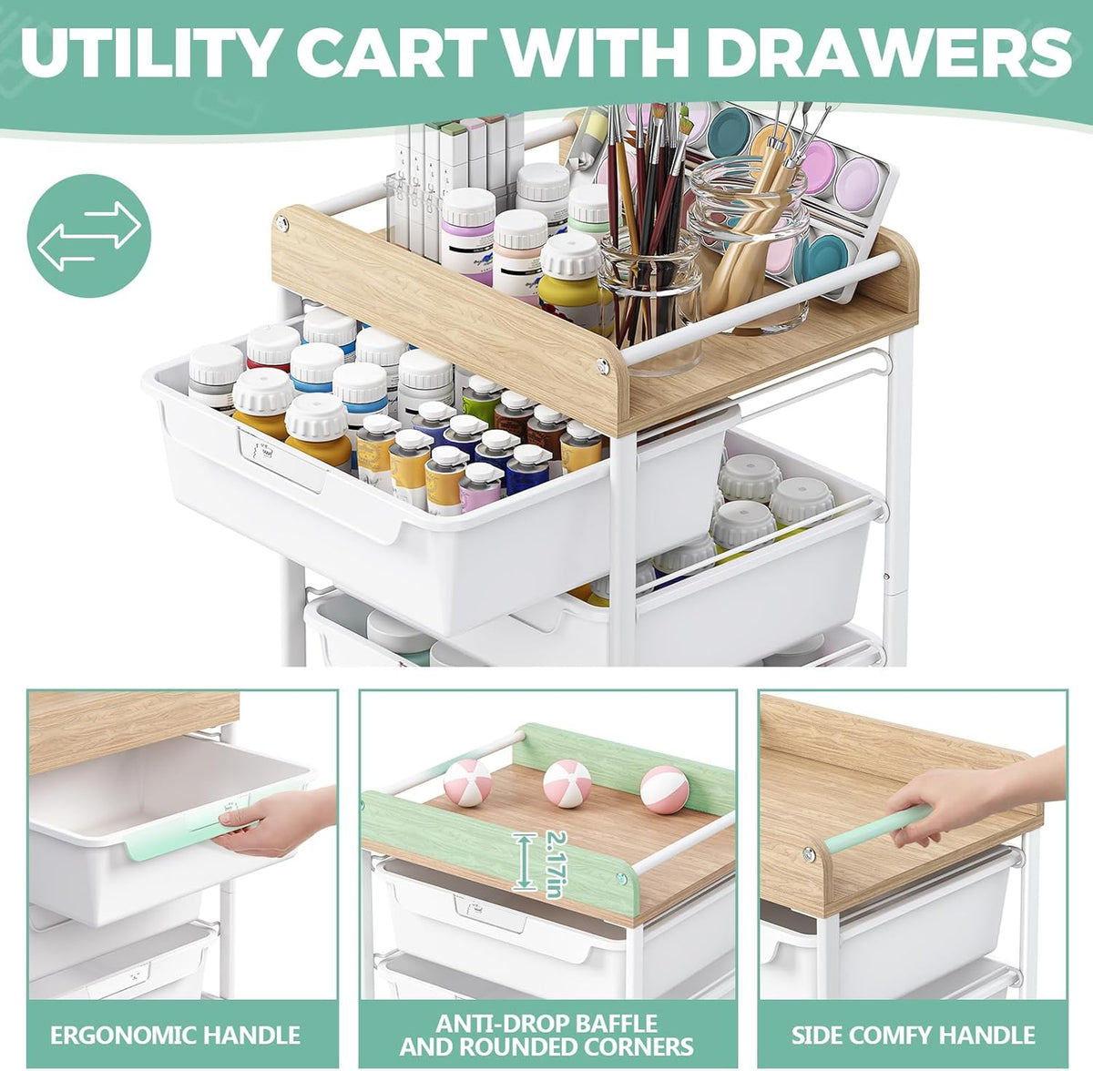 Rolling Storage Utility Cart with 5 Drawers,Colorful