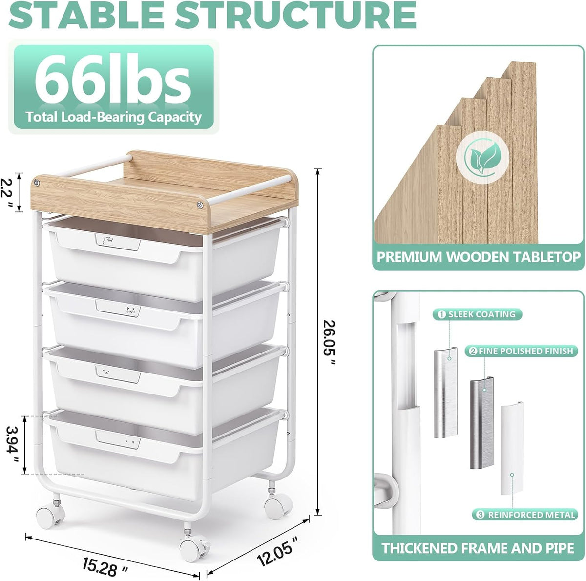 Rolling Storage Utility Cart with 5 Drawers,Colorful