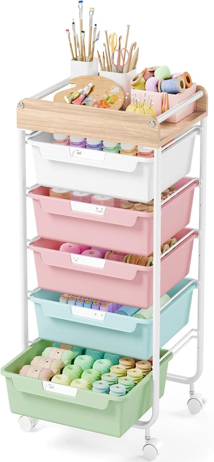 Rolling Storage Utility Cart with 5 Drawers,Colorful