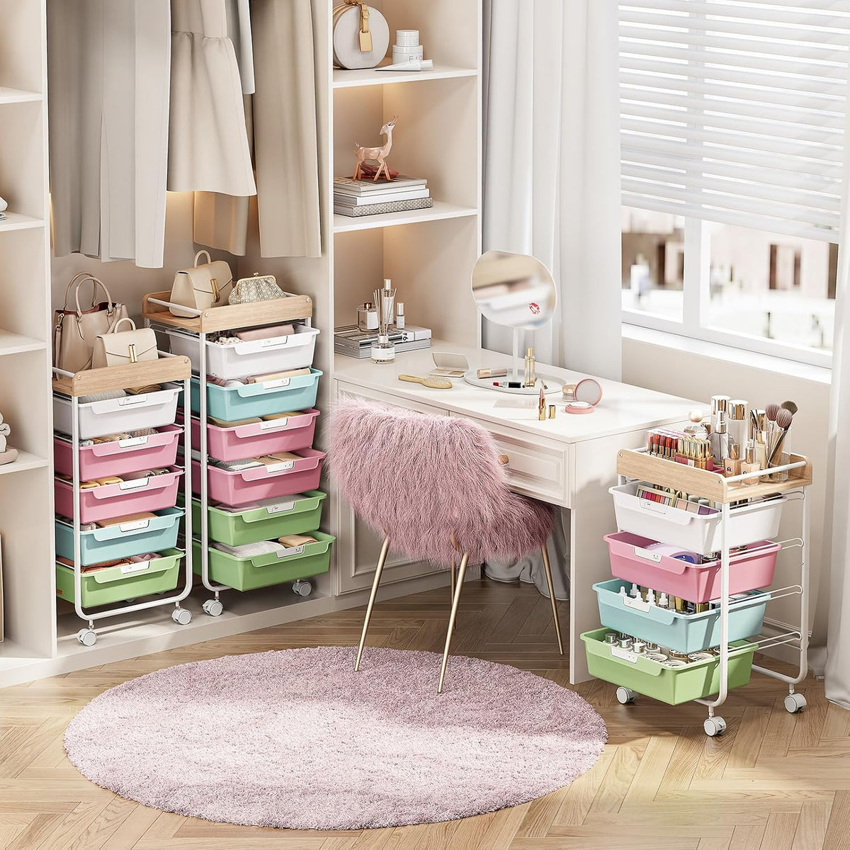 Rolling Storage Utility Cart with 5 Drawers,Colorful