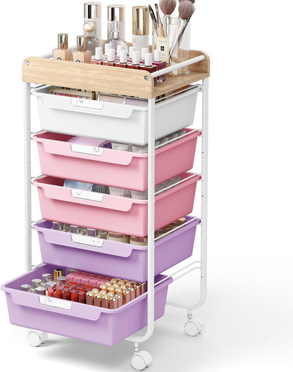 Rolling Storage Utility Cart with 5 Drawers,Colorful
