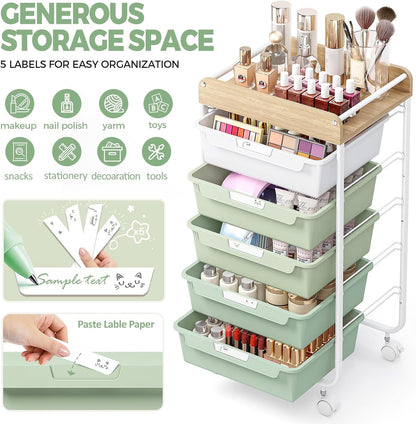 Rolling Storage Utility Cart with 5 Drawers,Colorful