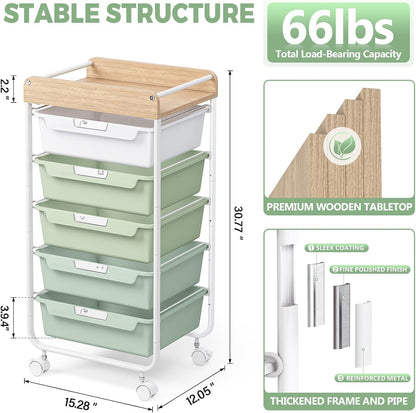 Rolling Storage Utility Cart with 5 Drawers,Colorful