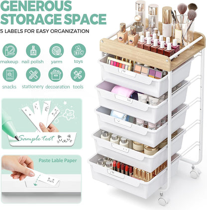 Rolling Storage Utility Cart with 5 Drawers,Colorful
