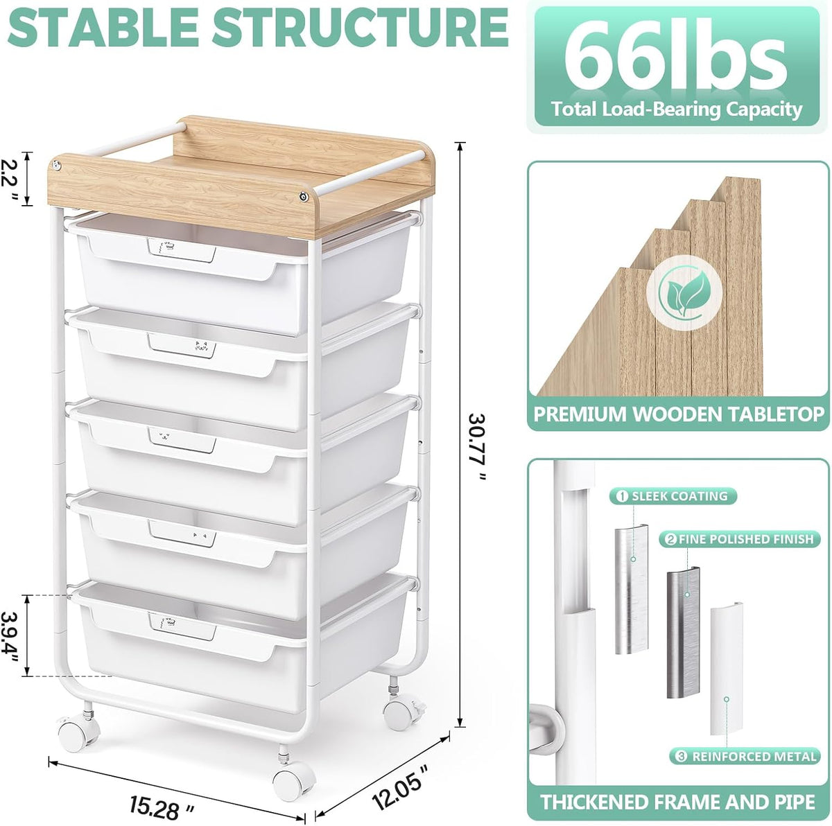Rolling Storage Utility Cart with 5 Drawers,Colorful