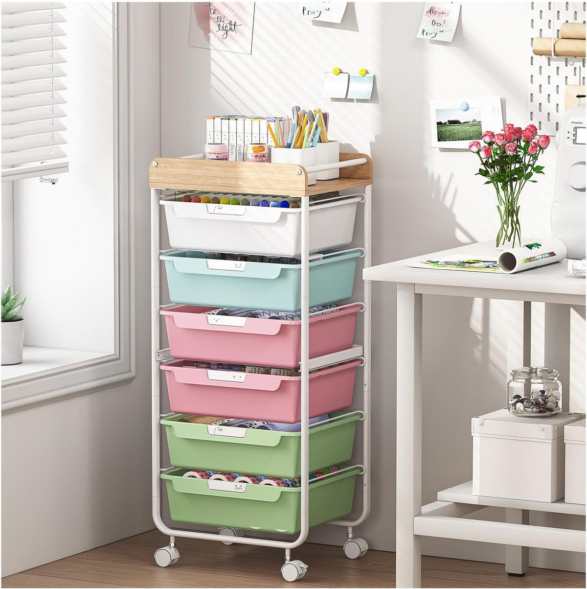 Rolling Storage Utility Cart with 5 Drawers,Colorful