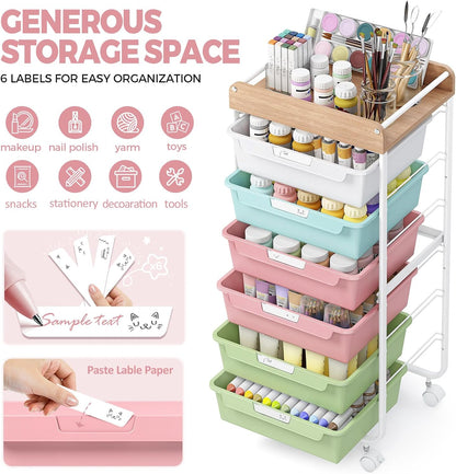 Rolling Storage Utility Cart with 5 Drawers,Colorful