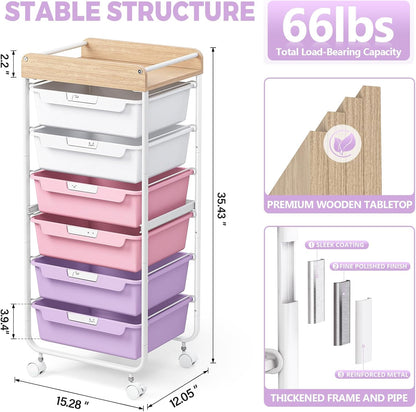 Rolling Storage Utility Cart with 5 Drawers,Colorful