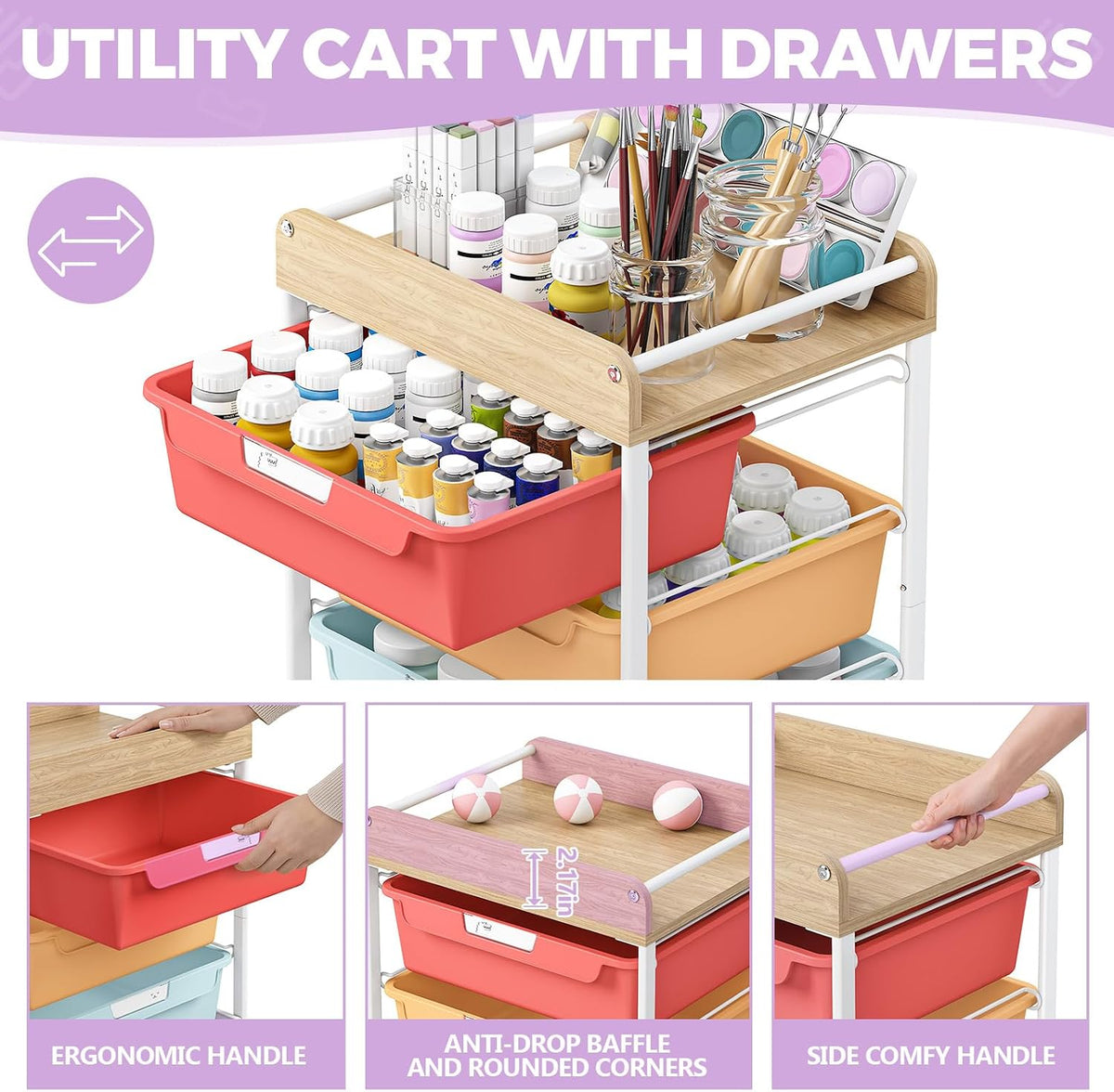 Rolling Storage Utility Cart with 5 Drawers,Colorful