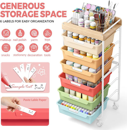 Rolling Storage Utility Cart with 5 Drawers,Colorful