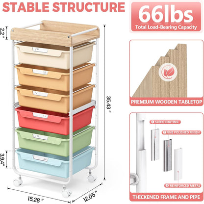 Rolling Storage Utility Cart with 5 Drawers,Colorful