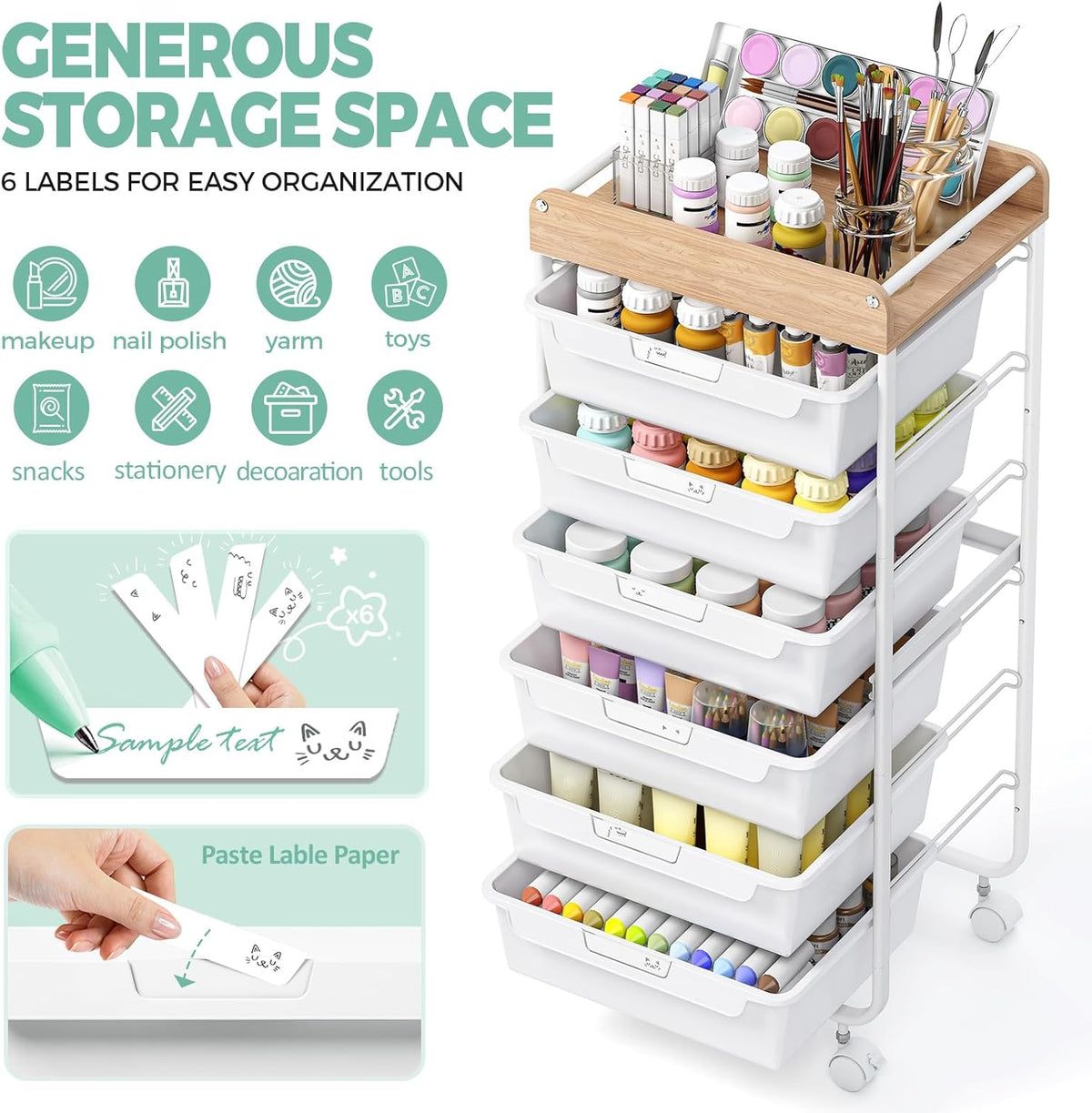 Rolling Storage Utility Cart with 5 Drawers,Colorful