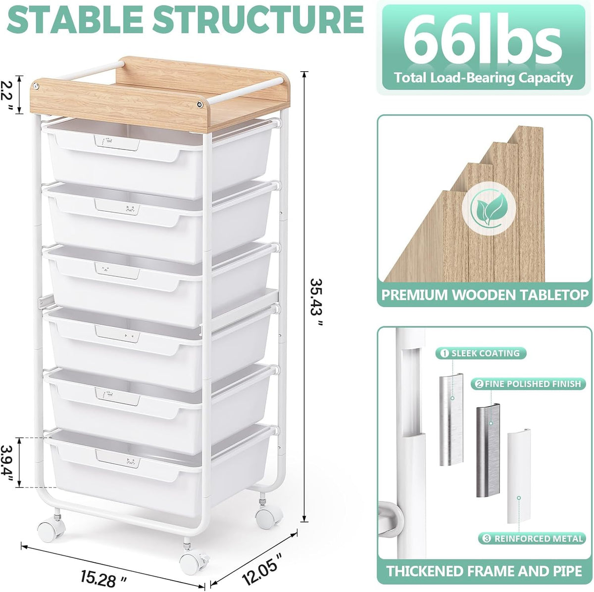 Rolling Storage Utility Cart with 5 Drawers,Colorful