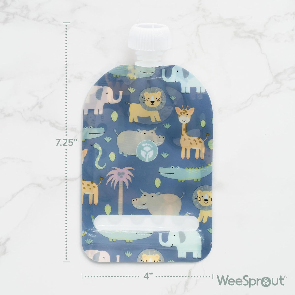 Double Zipper Reusable Food Pouches, Perfect for Babies & Toddlers, Freezer & Dishwasher Safe (Animals, 6 Piece Assortment)