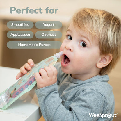 Double Zipper Reusable Food Pouches, Perfect for Babies & Toddlers, Freezer & Dishwasher Safe (Animals, 6 Piece Assortment)