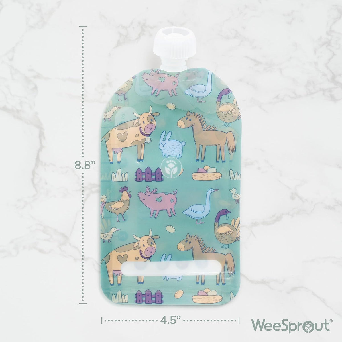 Double Zipper Reusable Food Pouches, Perfect for Babies & Toddlers, Freezer & Dishwasher Safe (Animals, 6 Piece Assortment)