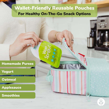 Double Zipper Reusable Food Pouches, Perfect for Babies & Toddlers, Freezer & Dishwasher Safe (Animals, 6 Piece Assortment)