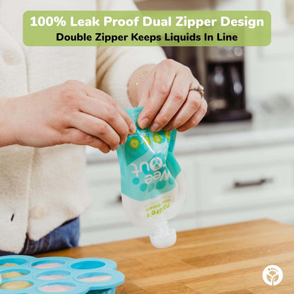Double Zipper Reusable Food Pouches, Perfect for Babies & Toddlers, Freezer & Dishwasher Safe (Animals, 6 Piece Assortment)