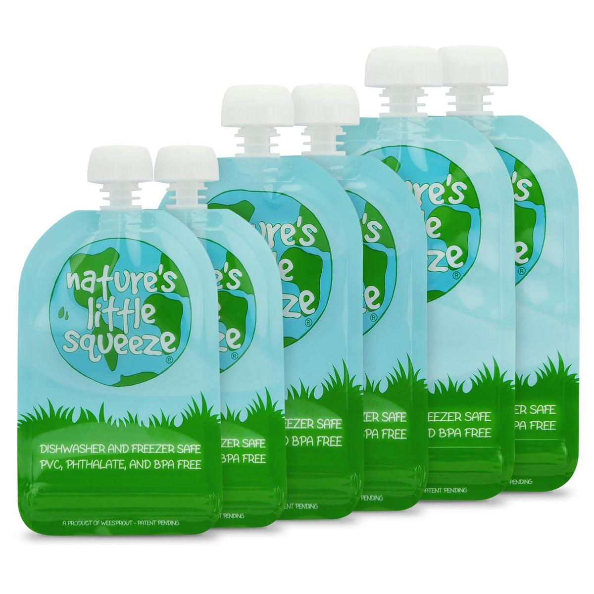 Double Zipper Reusable Food Pouches, Perfect for Babies & Toddlers, Freezer & Dishwasher Safe (Animals, 6 Piece Assortment)