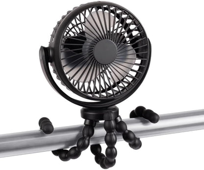 Portable Rechargeable Stroller Fan with Flexible Tripod Legs, 360° Rotatable 3 Speed Quiet Baby Fan with Safe Mesh, USB Charging for Stroller Car Seat Crib Travel, Black