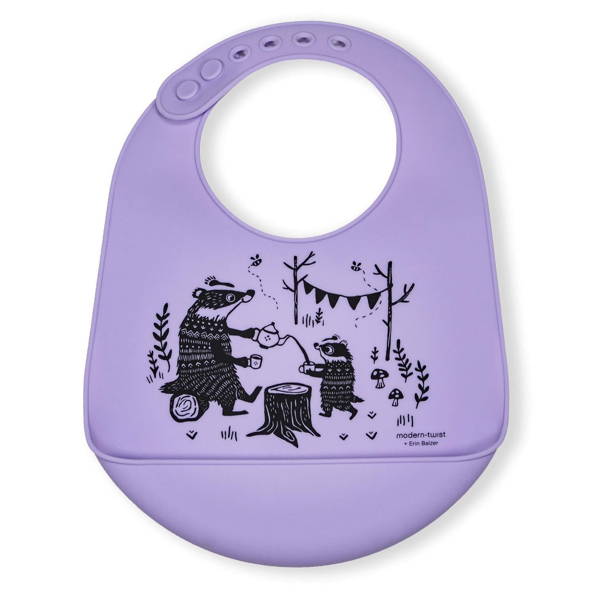 Bundle Two Bucket-Bibs and matching Sipping Cup (set of 2) 100% Food-Grade Silicone, Waterproof and Reusable – Badger Family Lavender