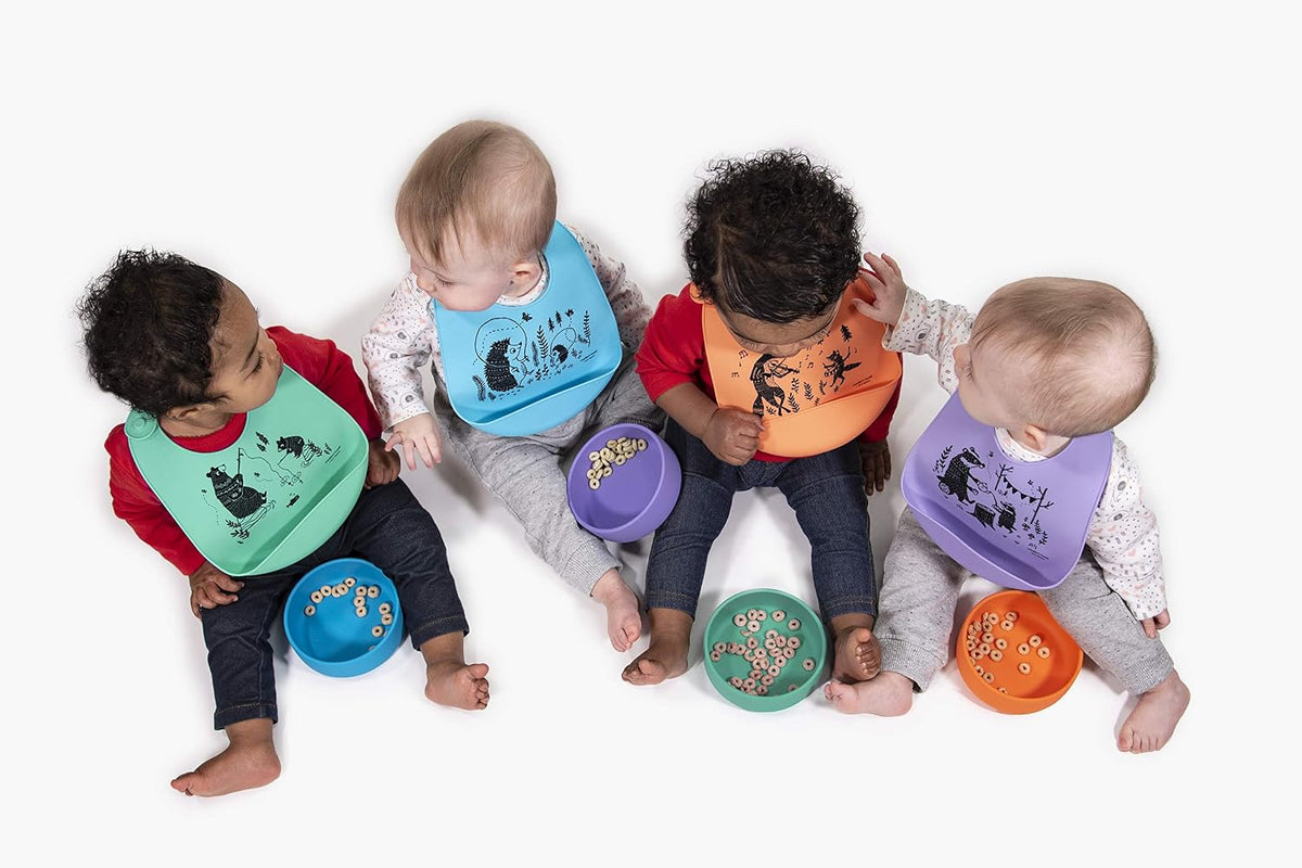 Bundle Two Bucket-Bibs and matching Sipping Cup (set of 2) 100% Food-Grade Silicone, Waterproof and Reusable – Badger Family Lavender