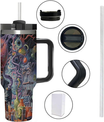 40 Oz Tumbler with Handle And Straw Insulated Water Bottle Reusable Work on Desk Tumbler Leakproof Stainless Steel Cup Holder Friendly Coffee Cup for Women Men Travel Mug Car Cup