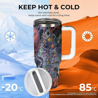40 Oz Tumbler with Handle And Straw Insulated Water Bottle Reusable Work on Desk Tumbler Leakproof Stainless Steel Cup Holder Friendly Coffee Cup for Women Men Travel Mug Car Cup