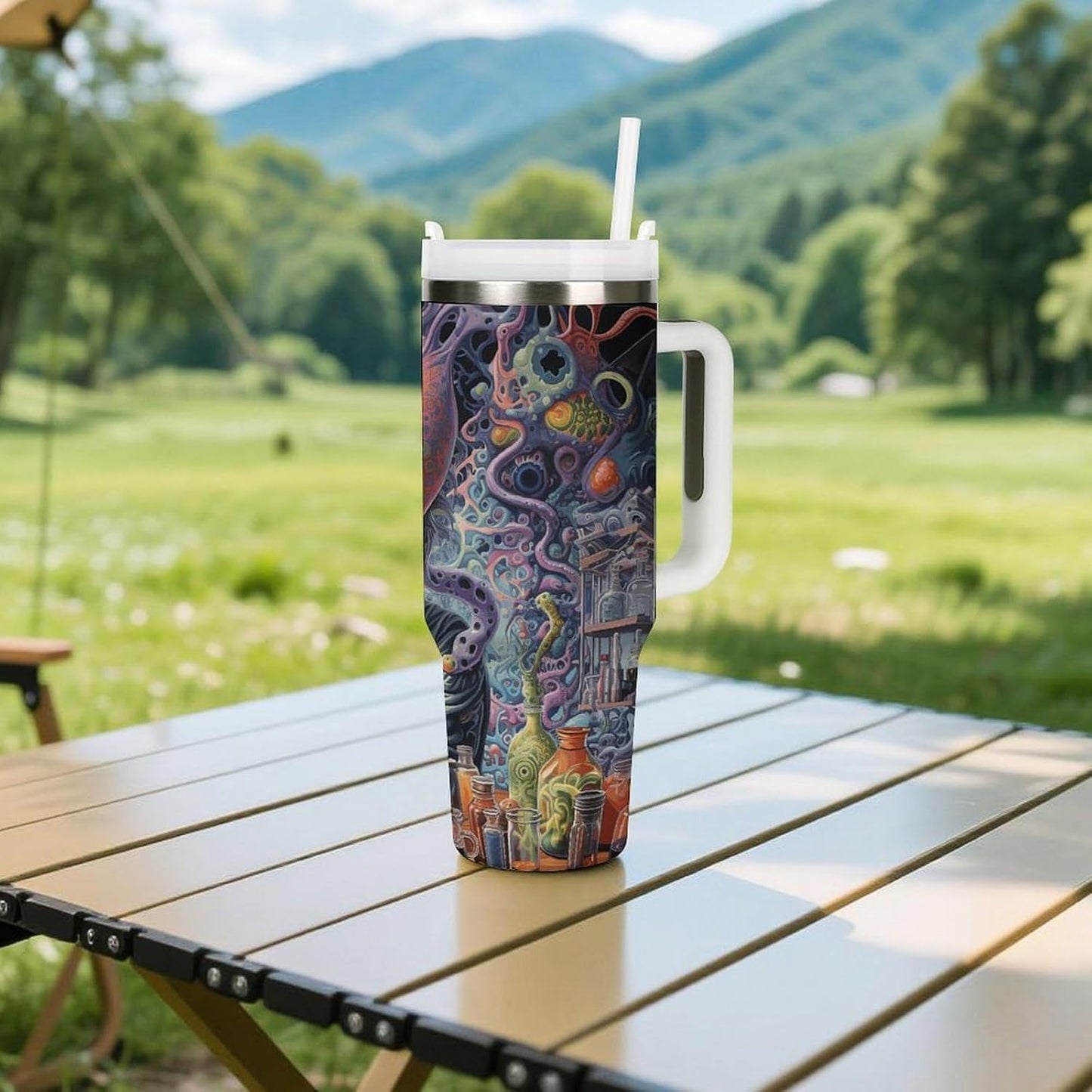 40 Oz Tumbler with Handle And Straw Insulated Water Bottle Reusable Work on Desk Tumbler Leakproof Stainless Steel Cup Holder Friendly Coffee Cup for Women Men Travel Mug Car Cup
