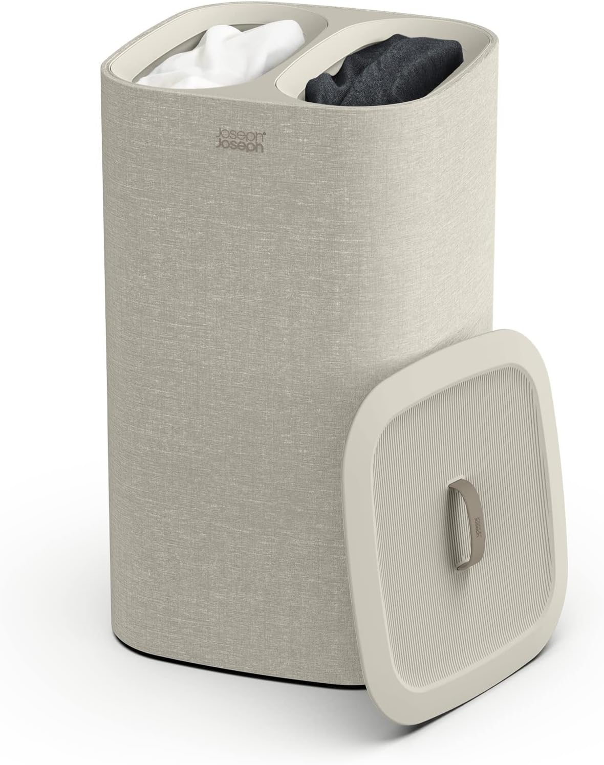 Tota 90 liter/23.8 gallon Laundry Hamper Separation Basket with lid, 2 Removable Washing Bags with Handles - Ecru
