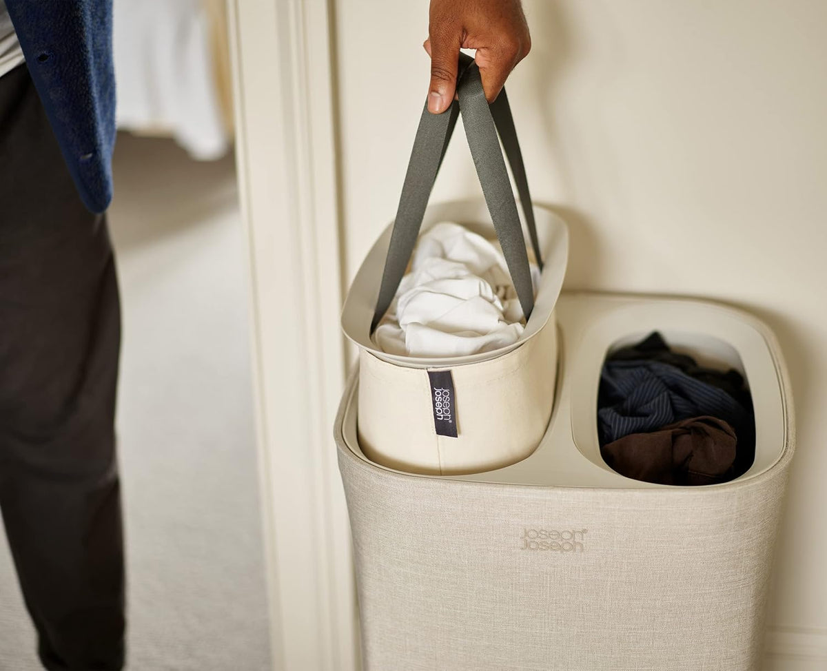 Tota 90 liter/23.8 gallon Laundry Hamper Separation Basket with lid, 2 Removable Washing Bags with Handles - Ecru